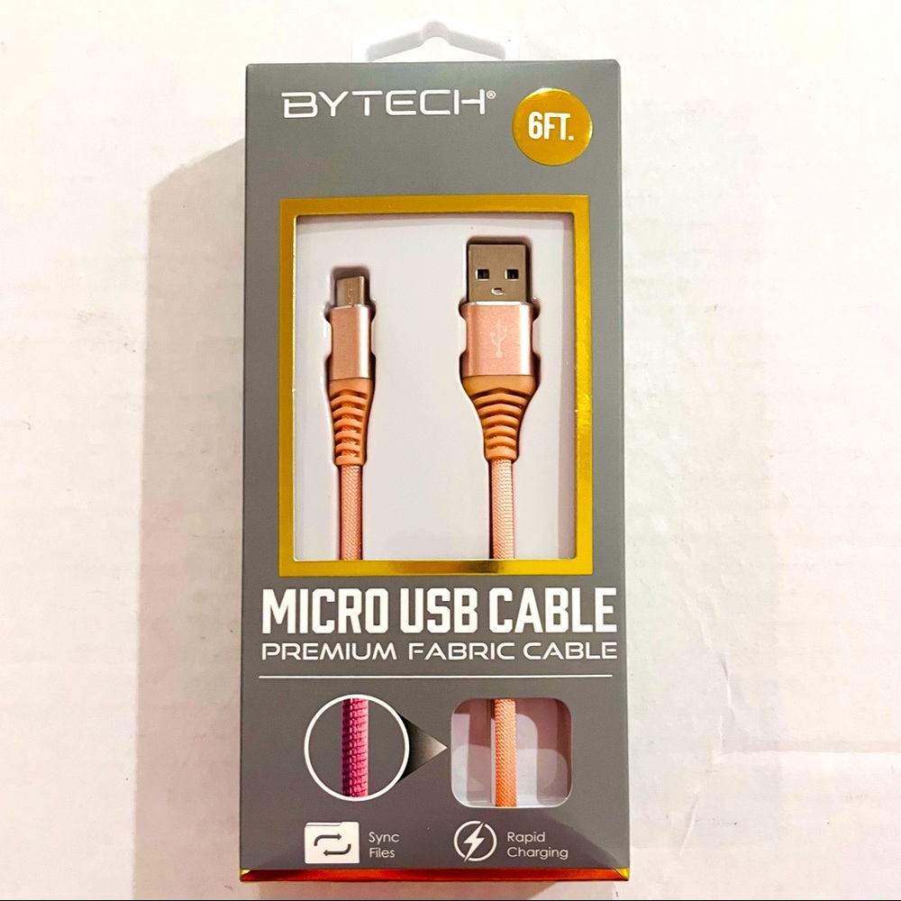 NWT- By Tech- Rapid Charging Micro USB Cable 6ft- Pink Android Compatible